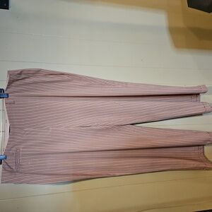 Avenue Women’s Cuffed Pinstripe Wide-Leg Pants, Beige, Size 20, Stretch, Dressy